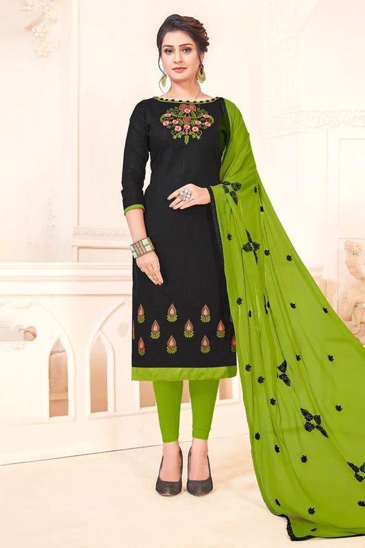 Black Colour Unstitched South Cotton Slub Straight Suit US1161115