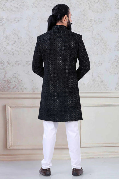 Black Colour Velvet Indo Western Sherwani SH1130039 A