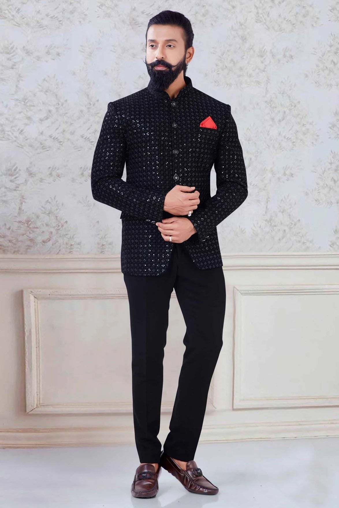 Black Colour Velvet Jodhpuri Suit SH1130037
