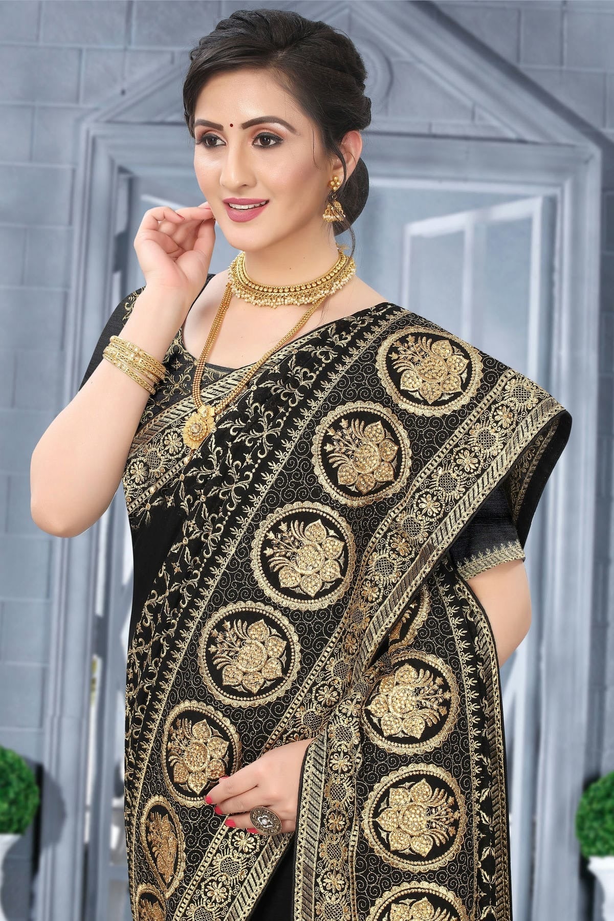 Black Colour Vichitra Bloming Silk Designer Saree SD1091065 A