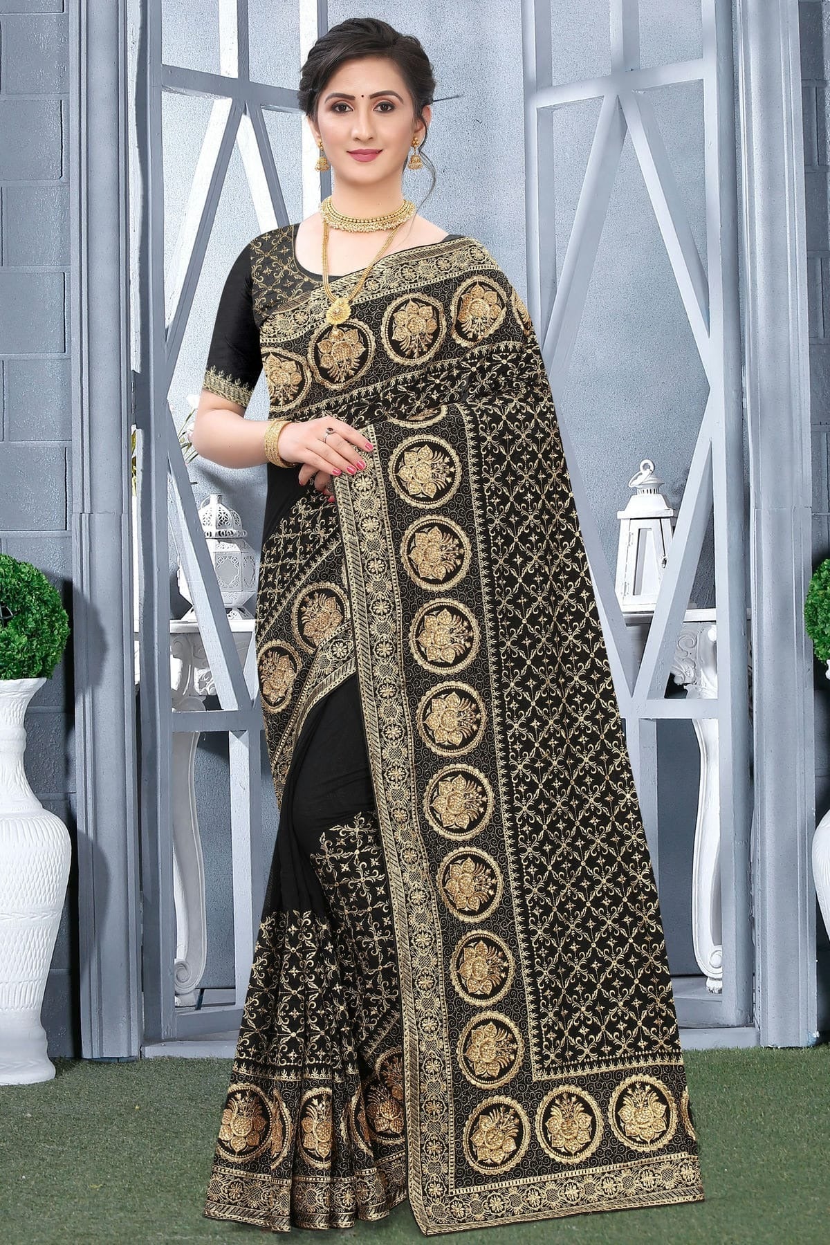 Black Colour Vichitra Bloming Silk Designer Saree SD1091065