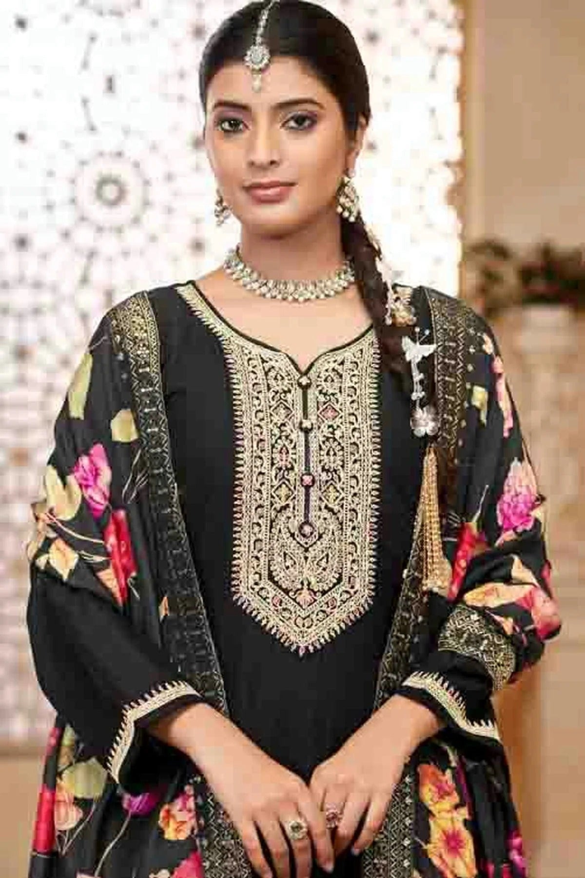 Black Colour Vichitra Silk Anarkali Suit SM1112948 A