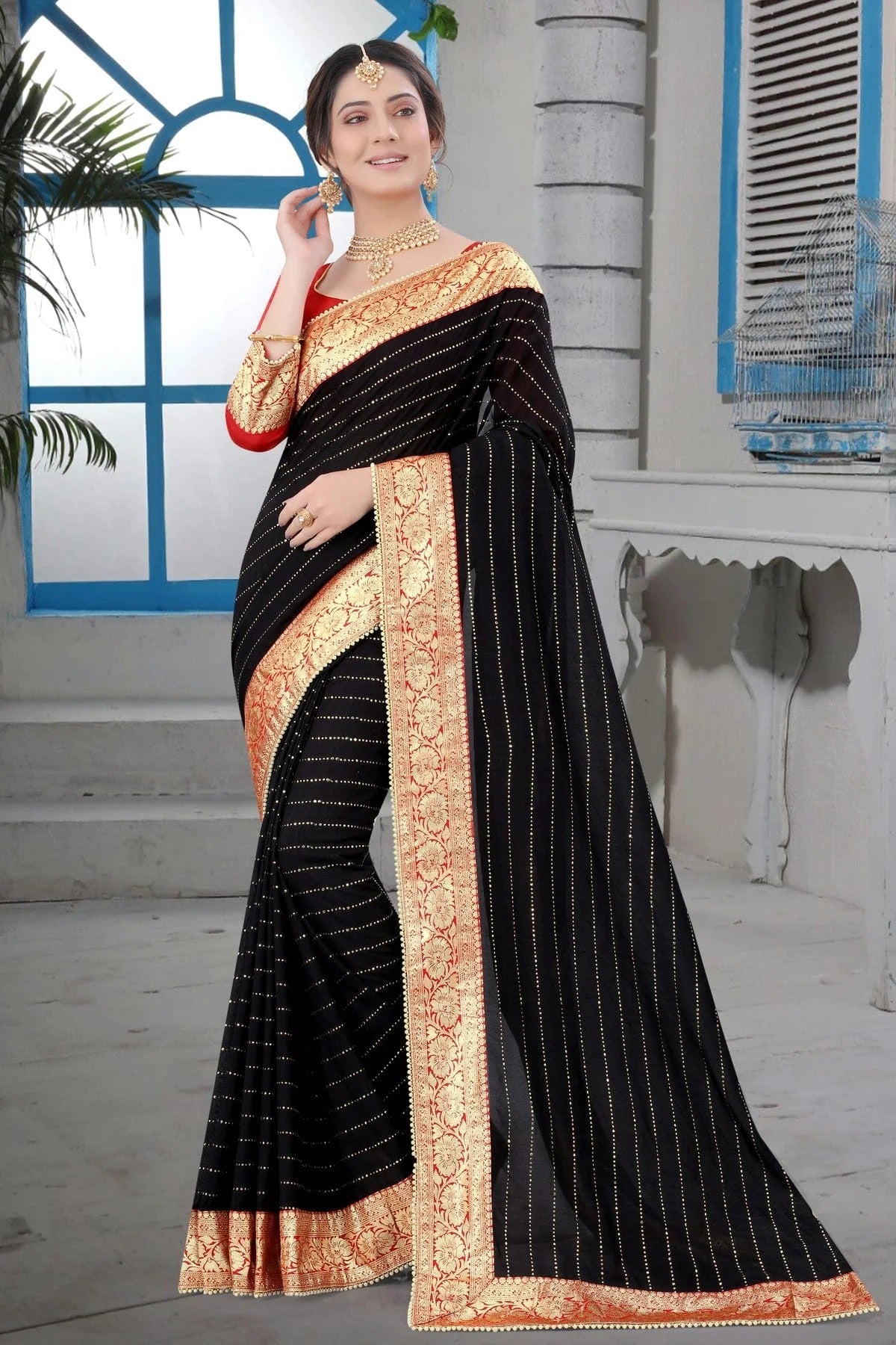 Black Colour Vichitra Silk Designer Saree LC1121461