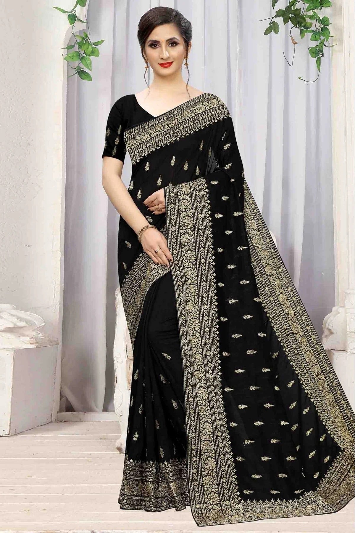 Black Colour Vichitra Silk Designer Saree SD1090065