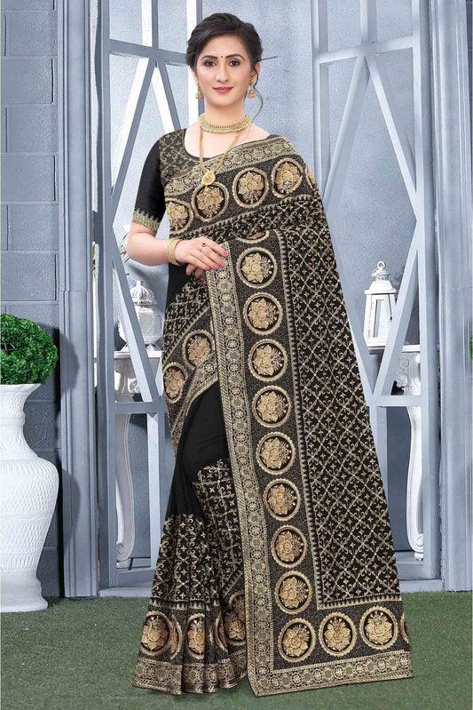 Black Colour Vichitra Silk Designer Saree SD1090164