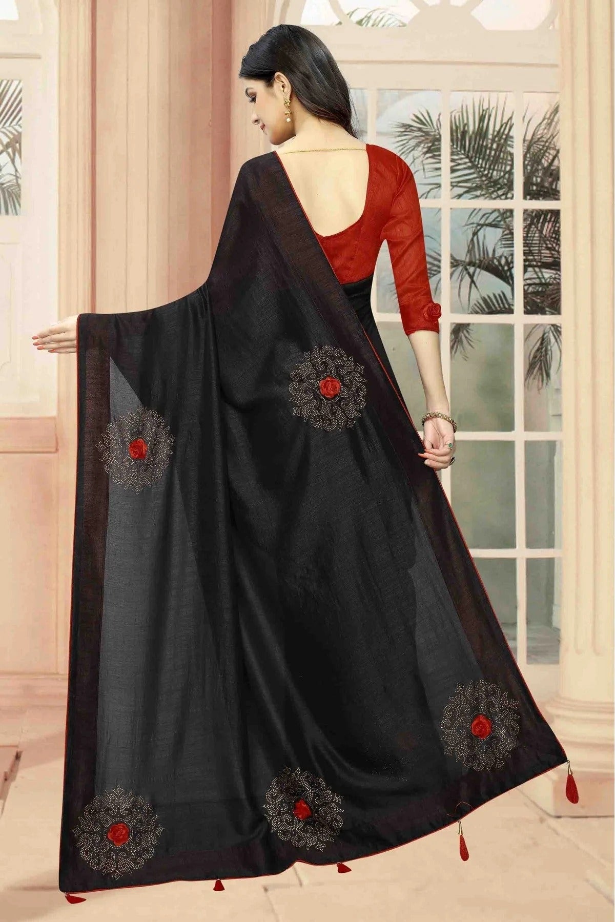 Black Colour Vichitra Silk Designer Saree SD1120497 A