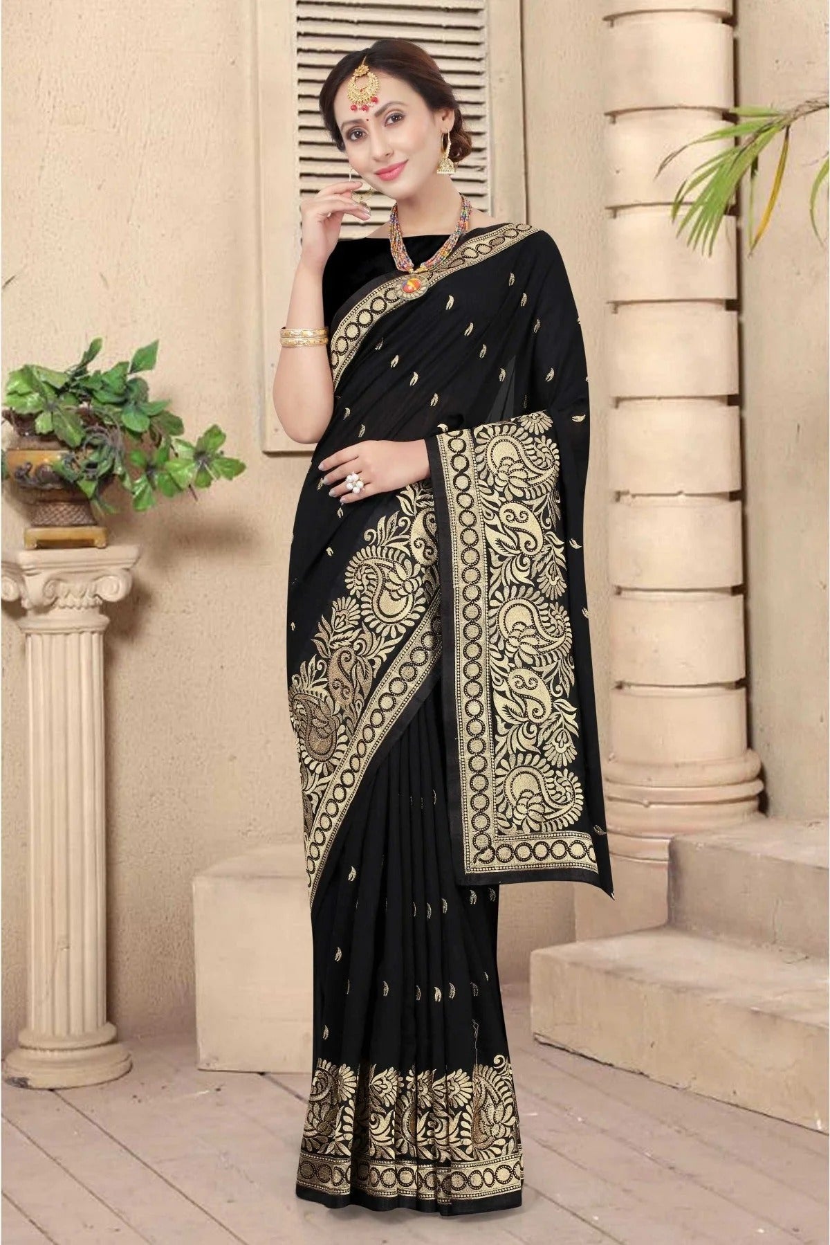 Black Colour Vichitra Silk Designer Saree SD1120673