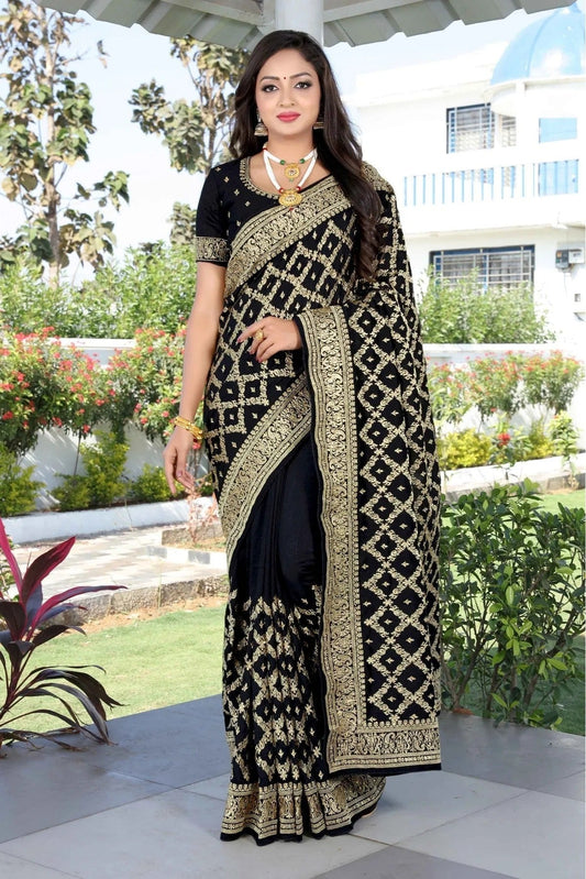 Black Colour Vichitra Silk Embroidery Saree SD1120865