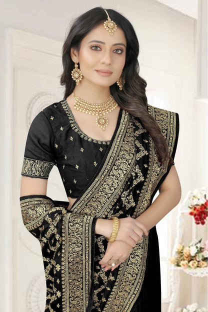 Black Colour Vichitra Silk Embroidery Saree SD1120948 A