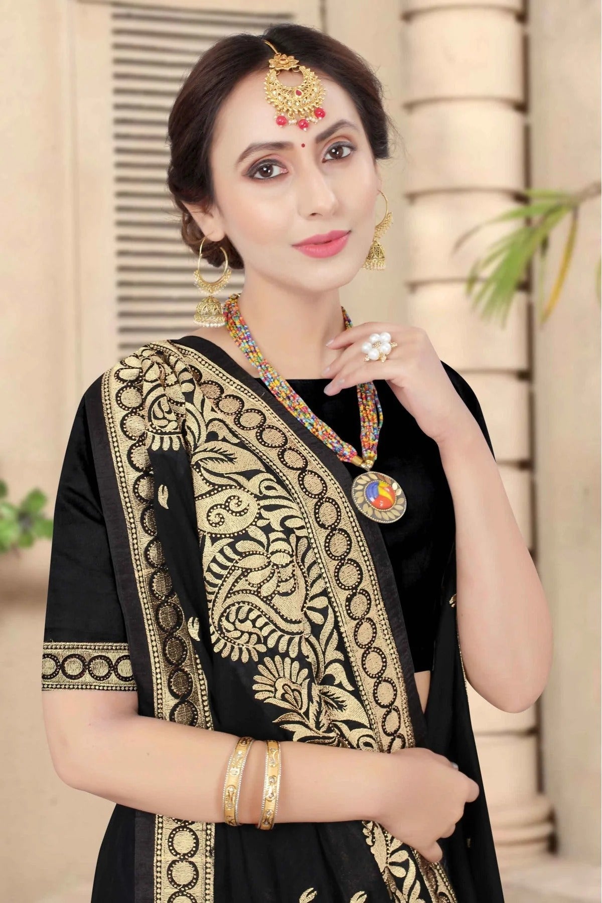 Black Colour Vichitra Silk Embroidery Saree SD1120958 A