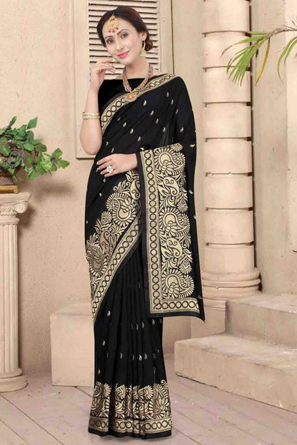 Black Colour Vichitra Silk Embroidery Saree SD1120958