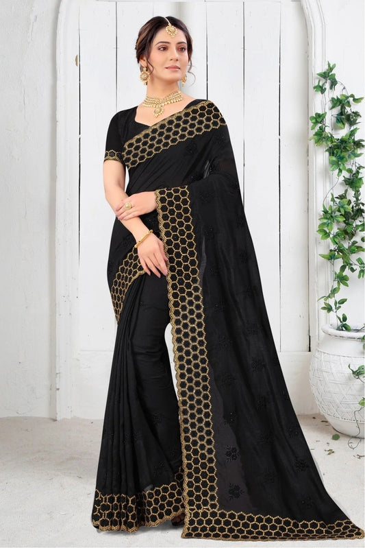 Black Colour Vichitra Silk Resham Work Saree SD1120210
