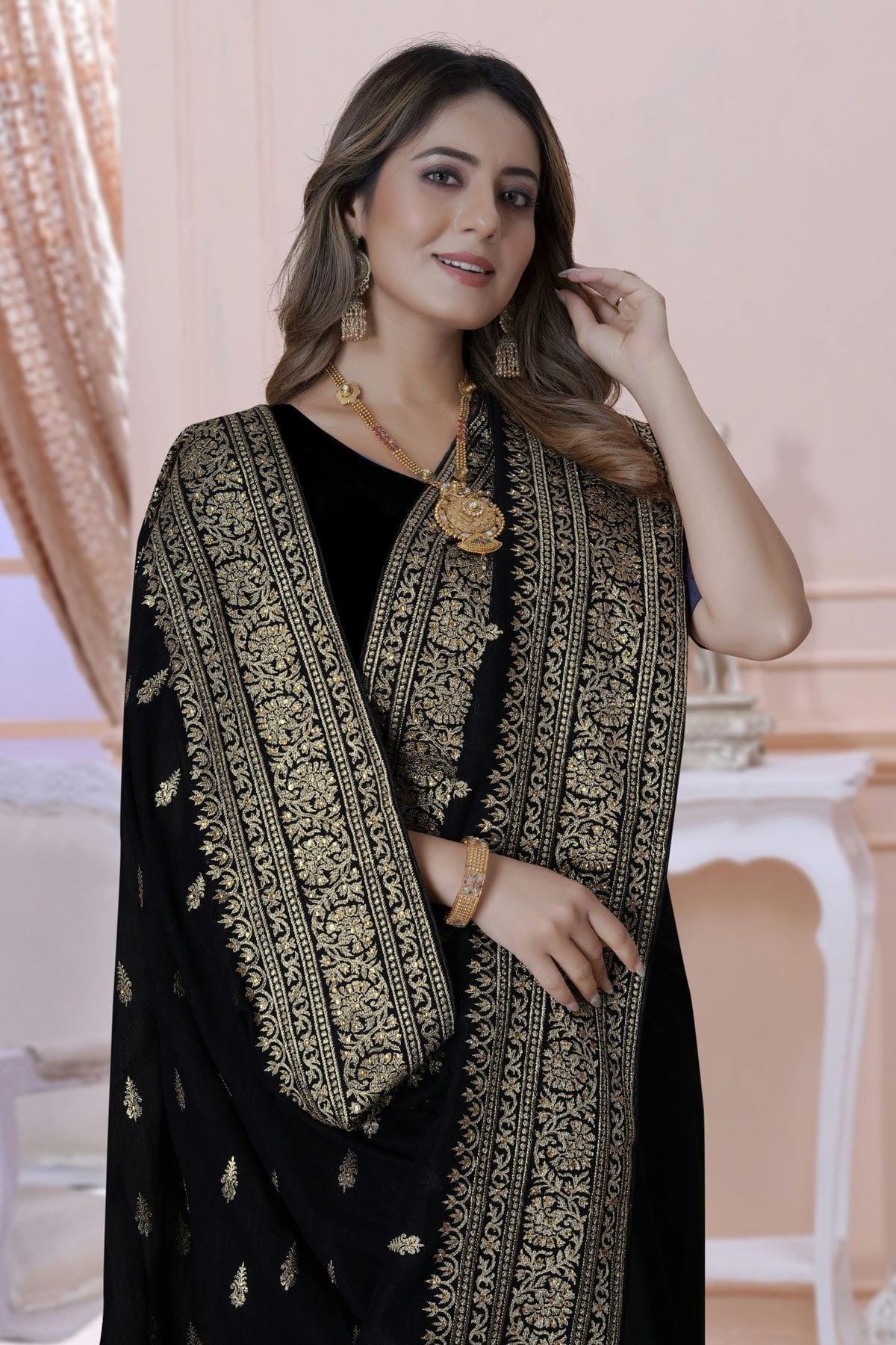 Black Colour Vichitra Silk Saree SD1090892 A