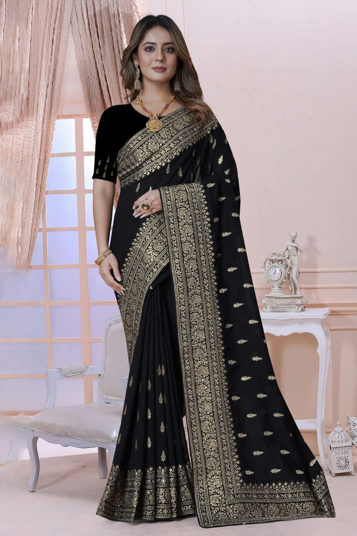 Black Colour Vichitra Silk Saree SD1090892