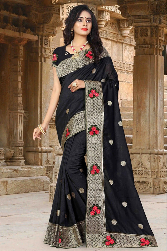 Black Colour Vichitra Silk Woven Saree SD1120008
