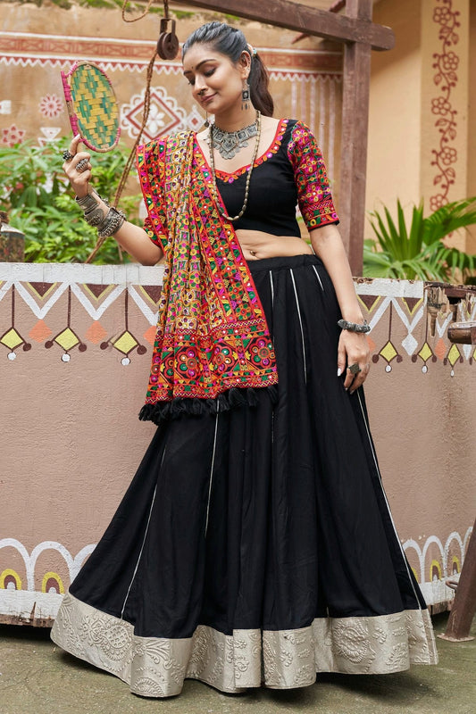 Black Colour Viscose Rayon Navratri Lehenga LC1150255