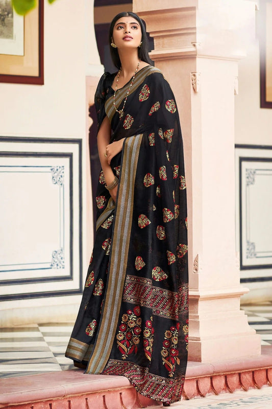 Black Colour Woven Work Chanderi Saree SD1101295