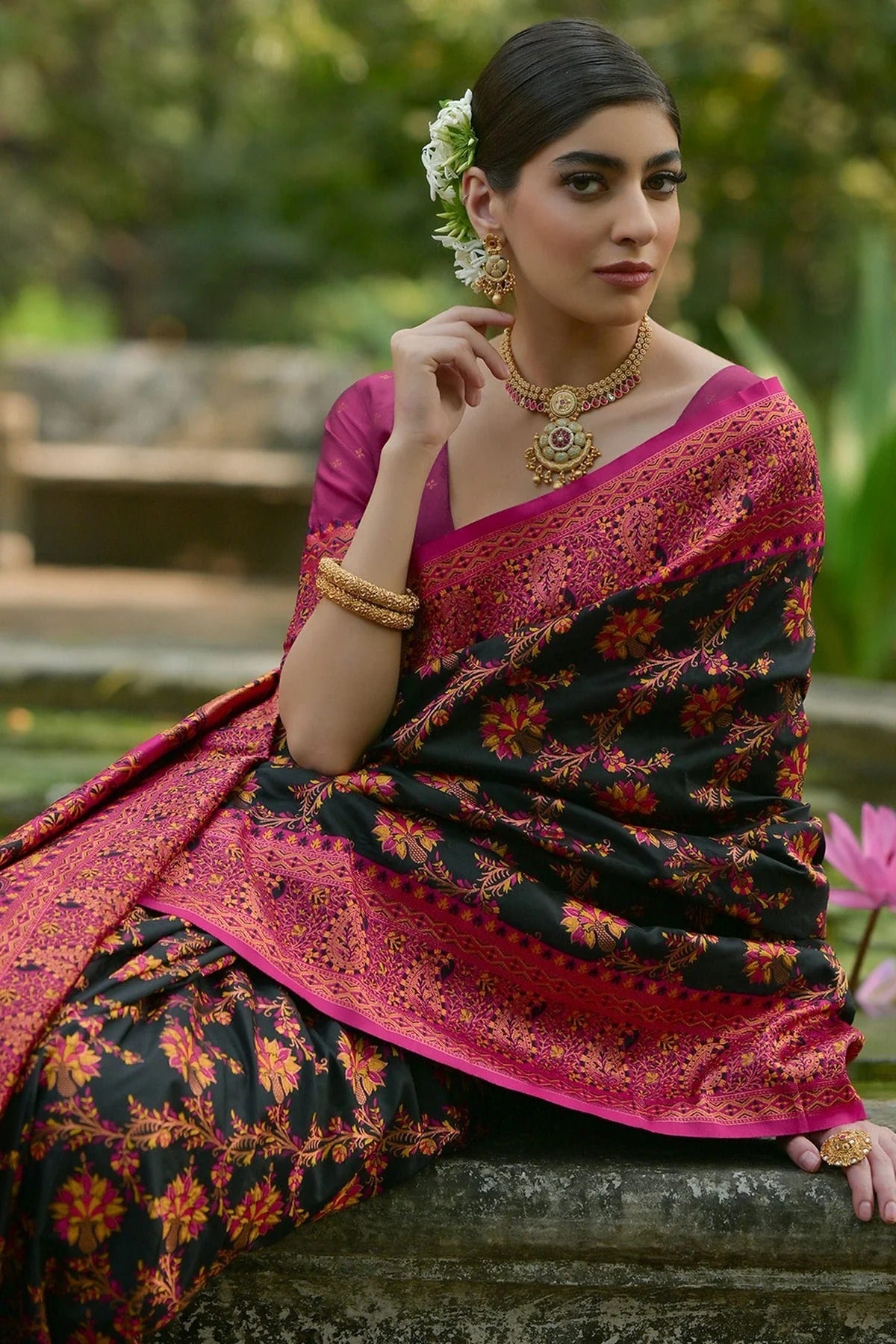 Black Colour Woven Work Pashmina Silk Saree SD1260025 A