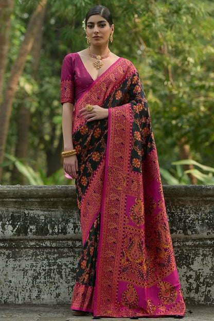 Black Colour Woven Work Pashmina Silk Saree SD1260025