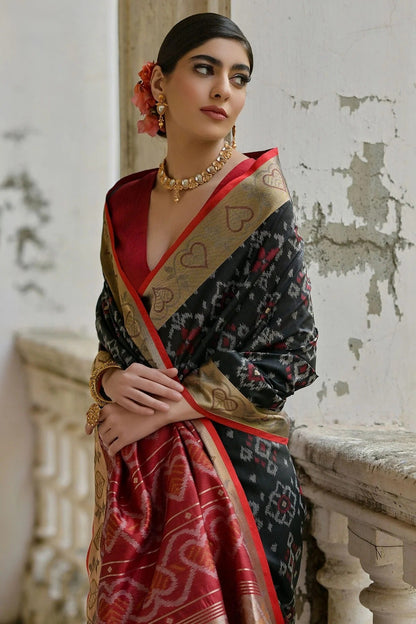 Black Colour Woven Work Raw Silk Saree SD1260033 B