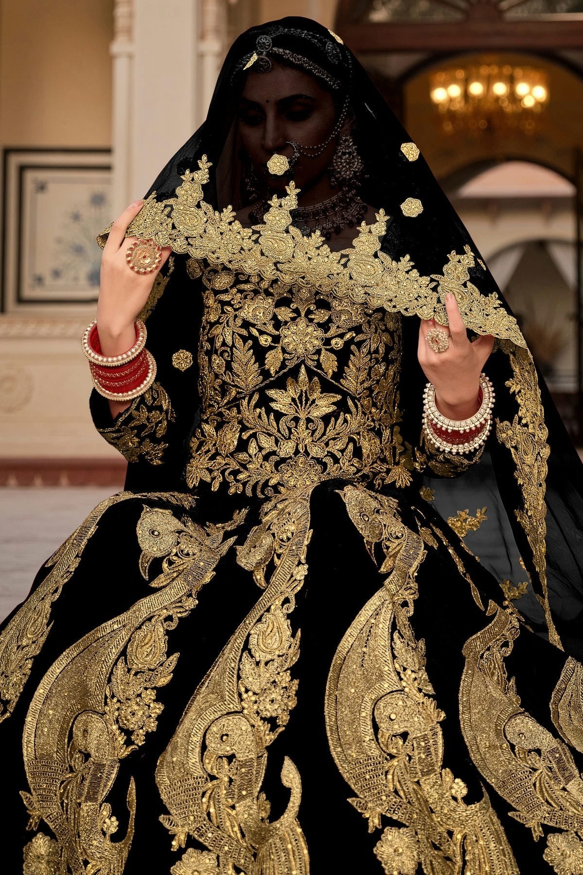 Black Embroidery 9000 Velvet Lehenga Choli LC1290120 A