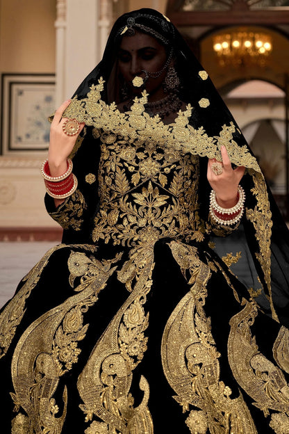 Black Embroidery 9000 Velvet Lehenga Choli LC1290120 A