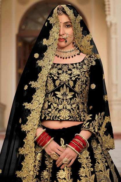 Black Embroidery 9000 Velvet Lehenga Choli LC1290120 B