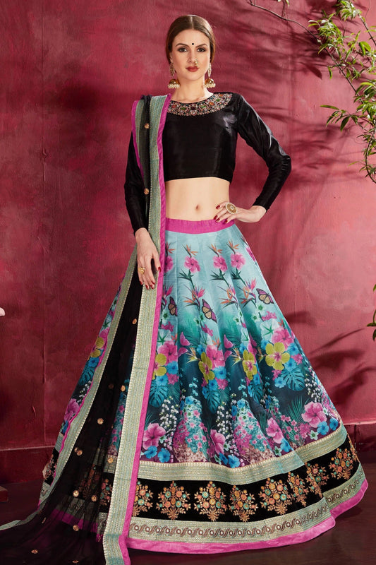Black and Blue Banglori Silk Designer Lehenga Choli LC1010139
