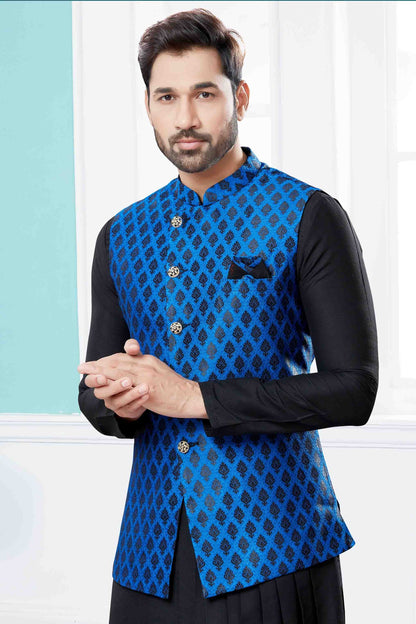 Black and Blue Colour Indo Western In Silk Dupion Fabric SH1040468 A