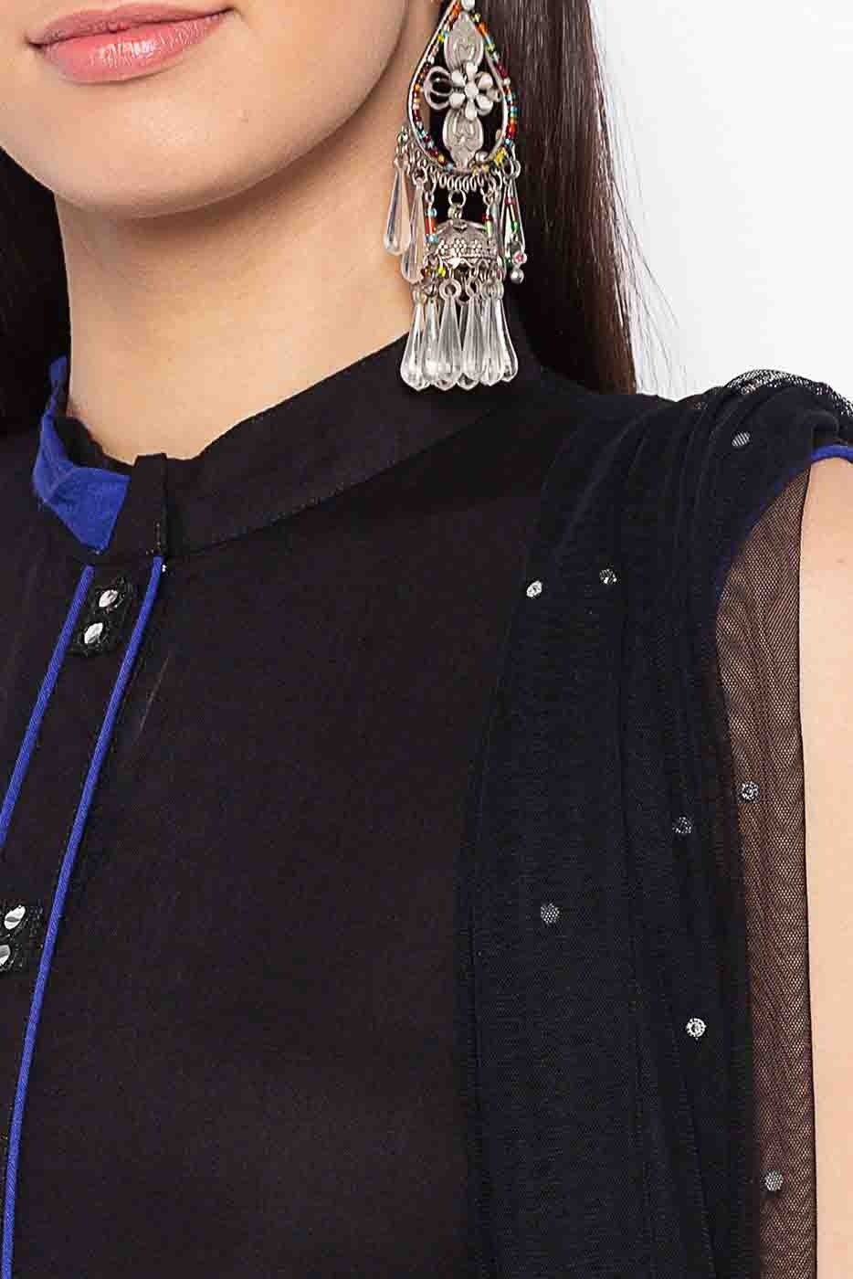 Black and Blue Colour Plus Size Stitched Cotton Embroidery Pant Style Suit BW1070296 B