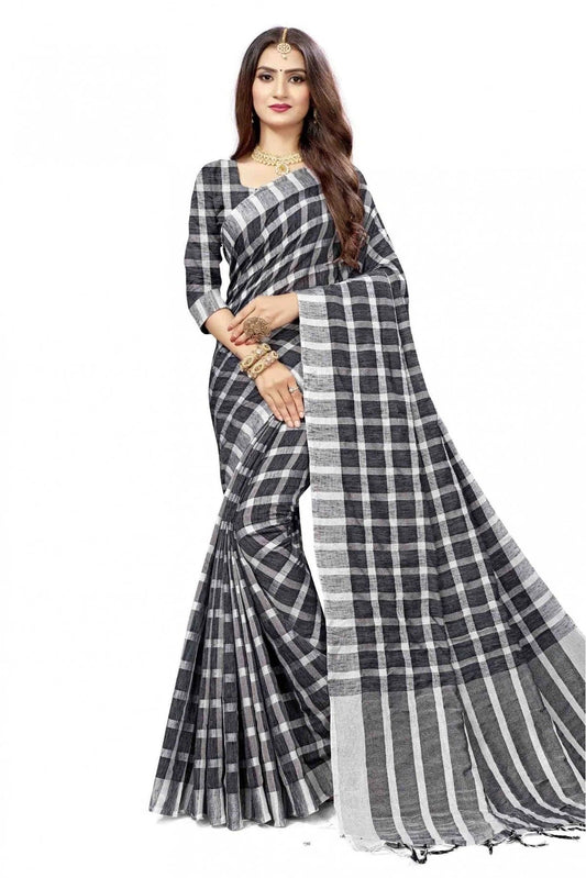 Black and Grey Colour Cotton Silk Printed Saree SD1100855