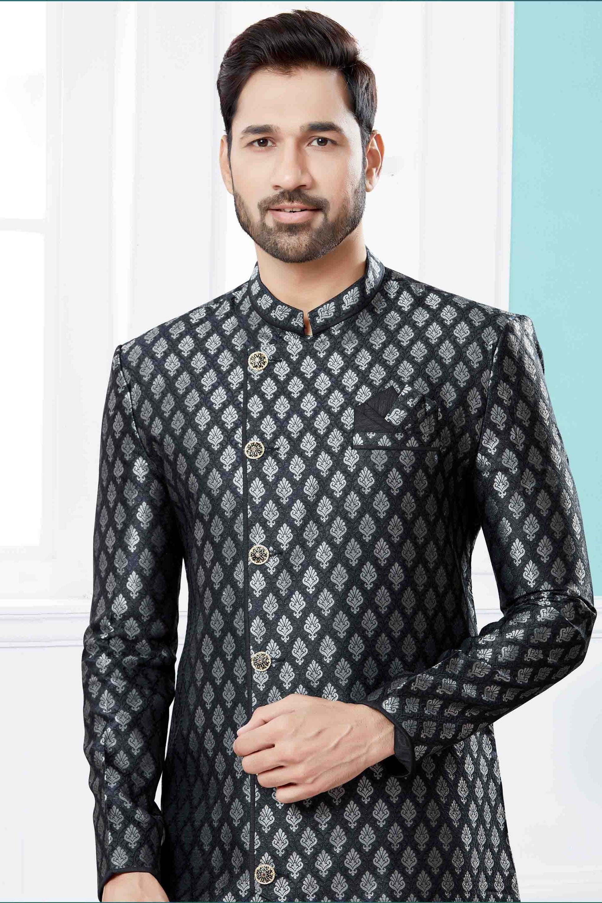 Black and Grey Colour Indo Western In Banarasi Jacquard Fabric SH1040438 A