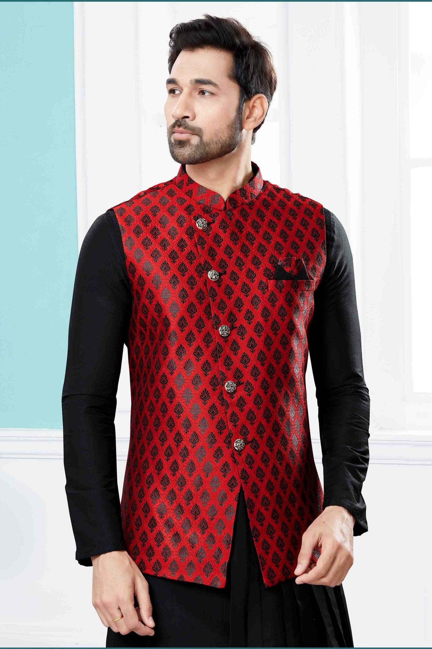 Black and Maroon Colour Indo Western In Silk Dupion Fabric SH1040474 A