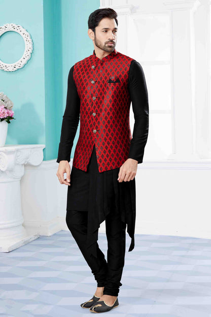Black and Maroon Colour Indo Western In Silk Dupion Fabric SH1040474