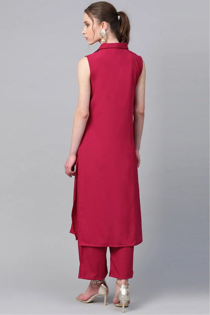 Black and Pink Colour Plus Size Crepe Straight Kurta Palazzo Set KR1060011 B
