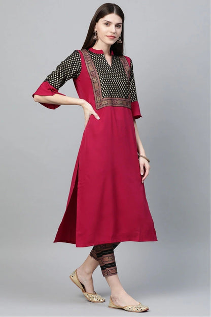 Black and Pink Colour Plus Size Crepe Straight Kurta Pant Set KR1060135 A