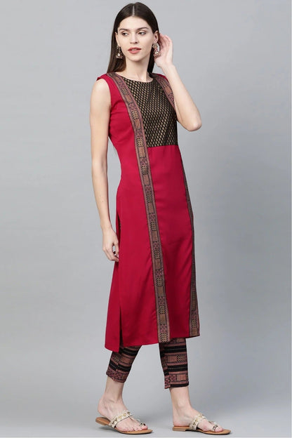 Black and Pink Colour Plus Size Crepe Straight Kurta Pant Set KR1060136 A