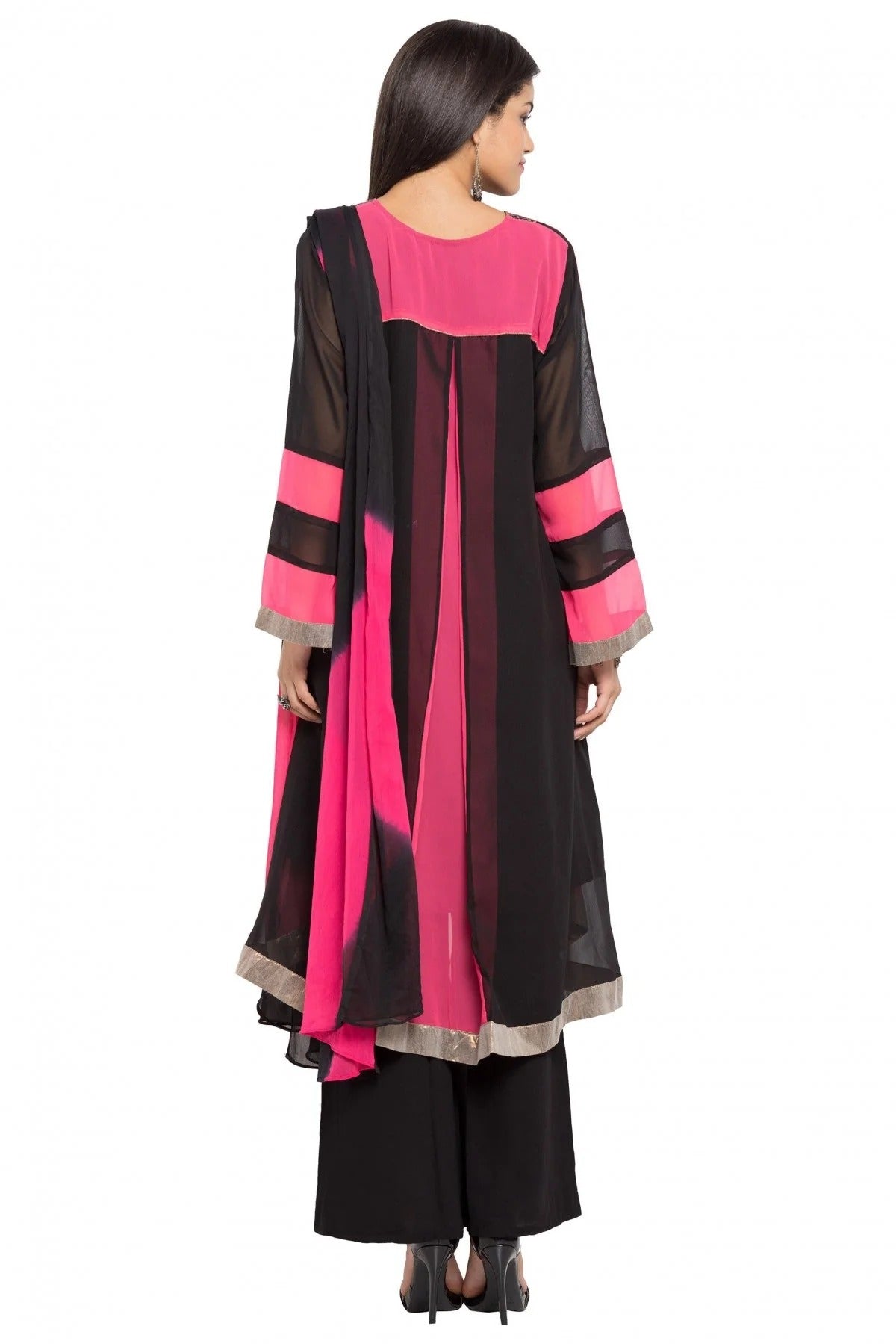 Black and Pink Colour Plus Size Stitched Faux Georgette Palazzo Pant Suit BW1070155 A