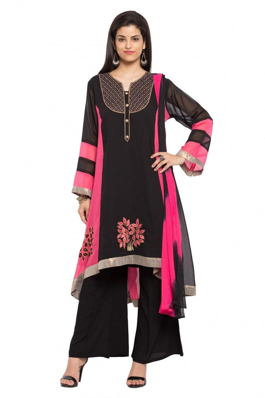 Black and Pink Colour Plus Size Stitched Faux Georgette Palazzo Pant Suit BW1070155