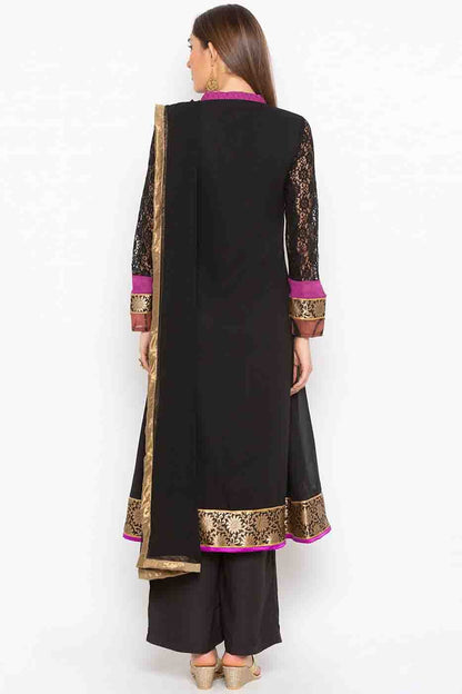 Black and Purple Colour Plus Size Stitched Georgette Embroidery Palazzo Pant Suit BW1070188 A