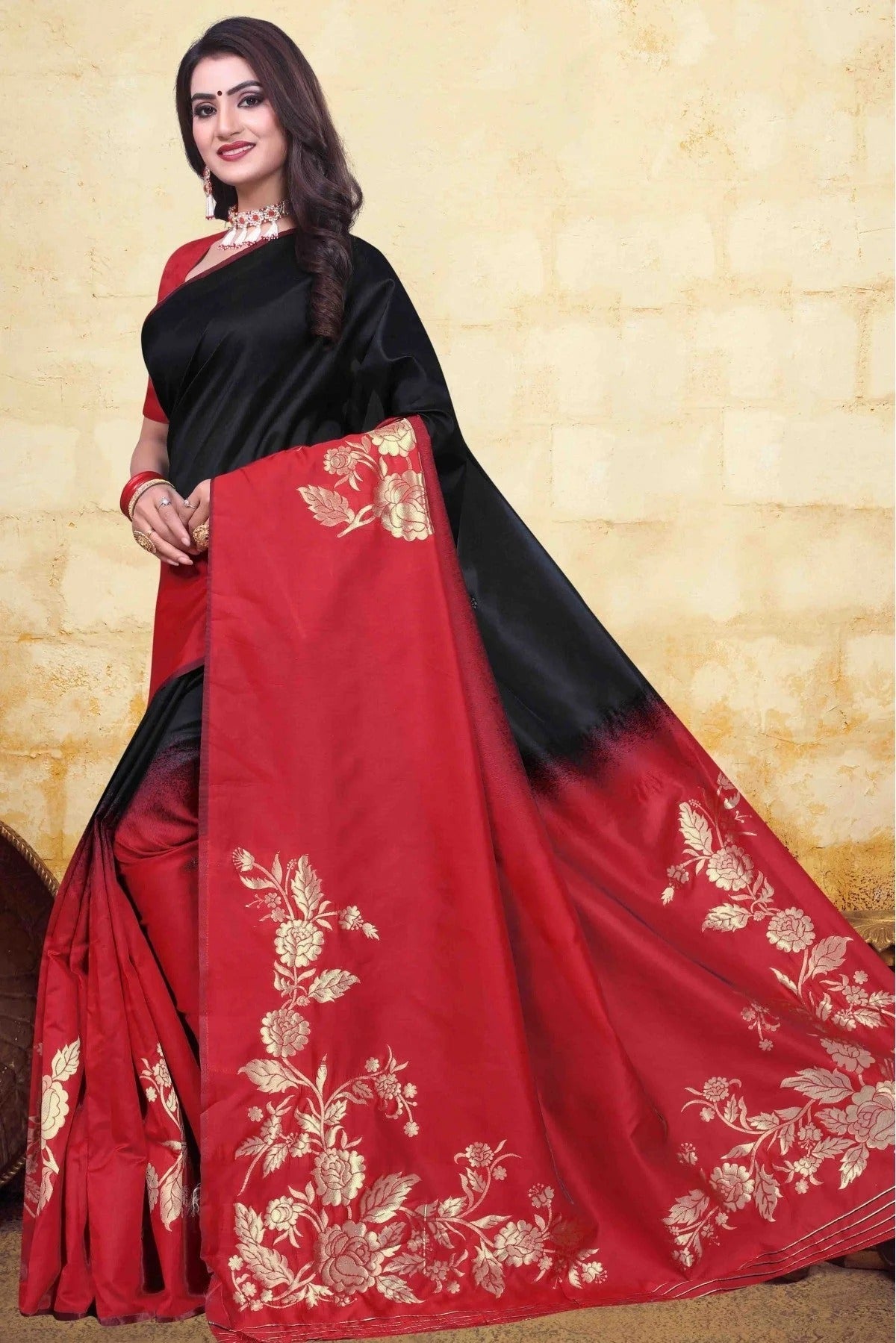 Black and Red Colour Banarasi Art Silk Traditional Saree SD1120751 A