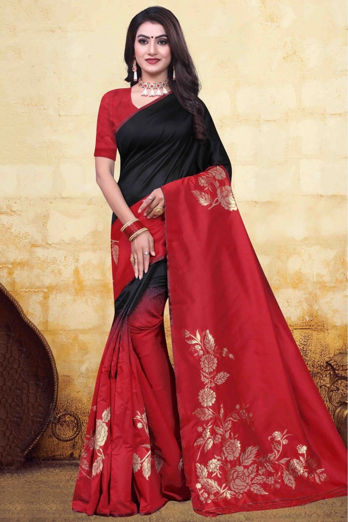 Black and Red Colour Banarasi Art Silk Traditional Saree SD1120751