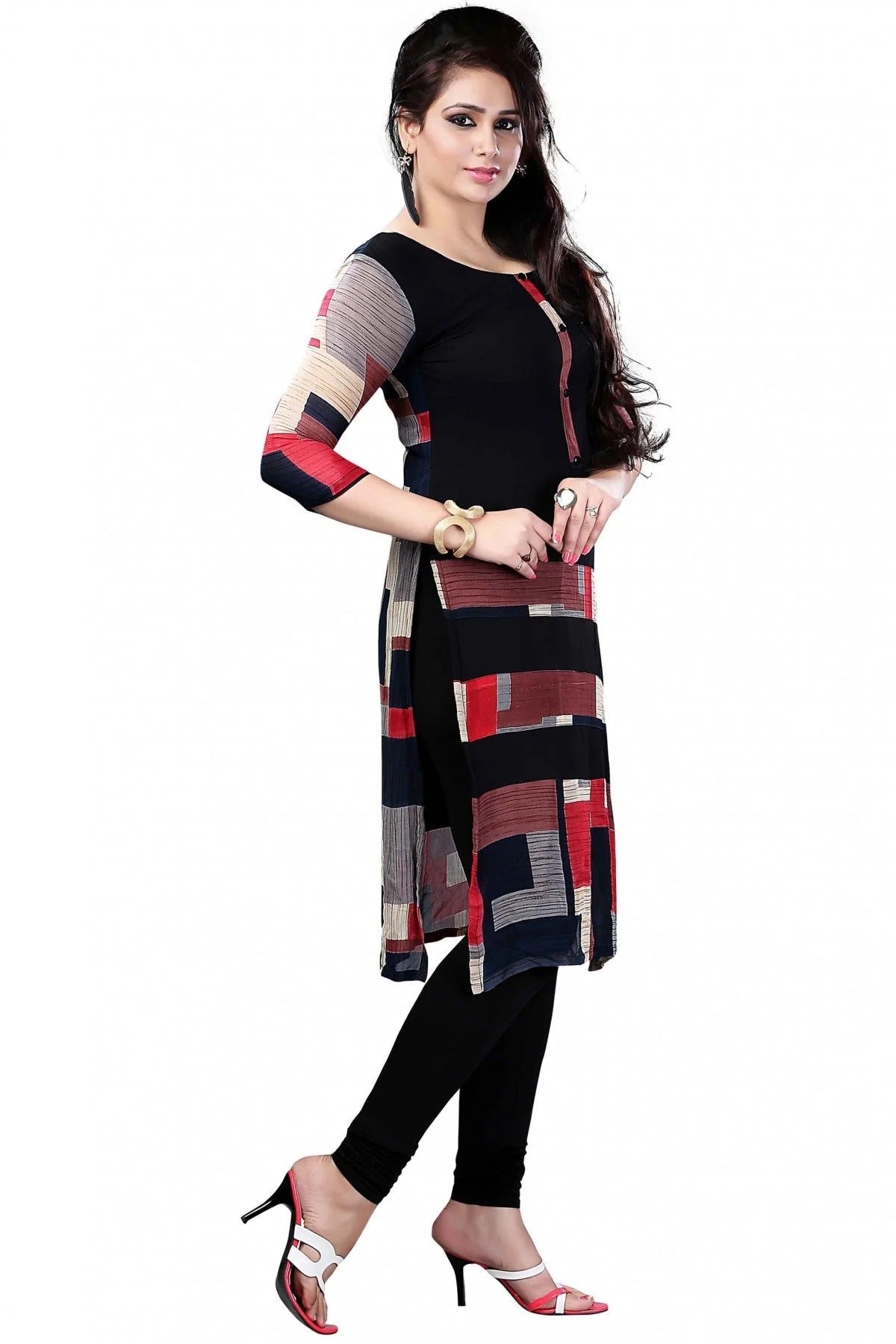 Black and Red Colour Plus Size Crepe Straight Kurti KR1060193 A