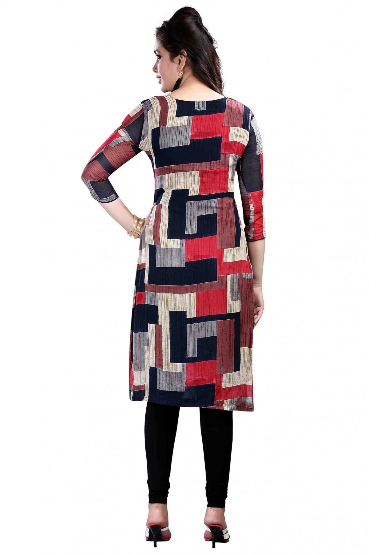 Black and Red Colour Plus Size Crepe Straight Kurti KR1060193 B