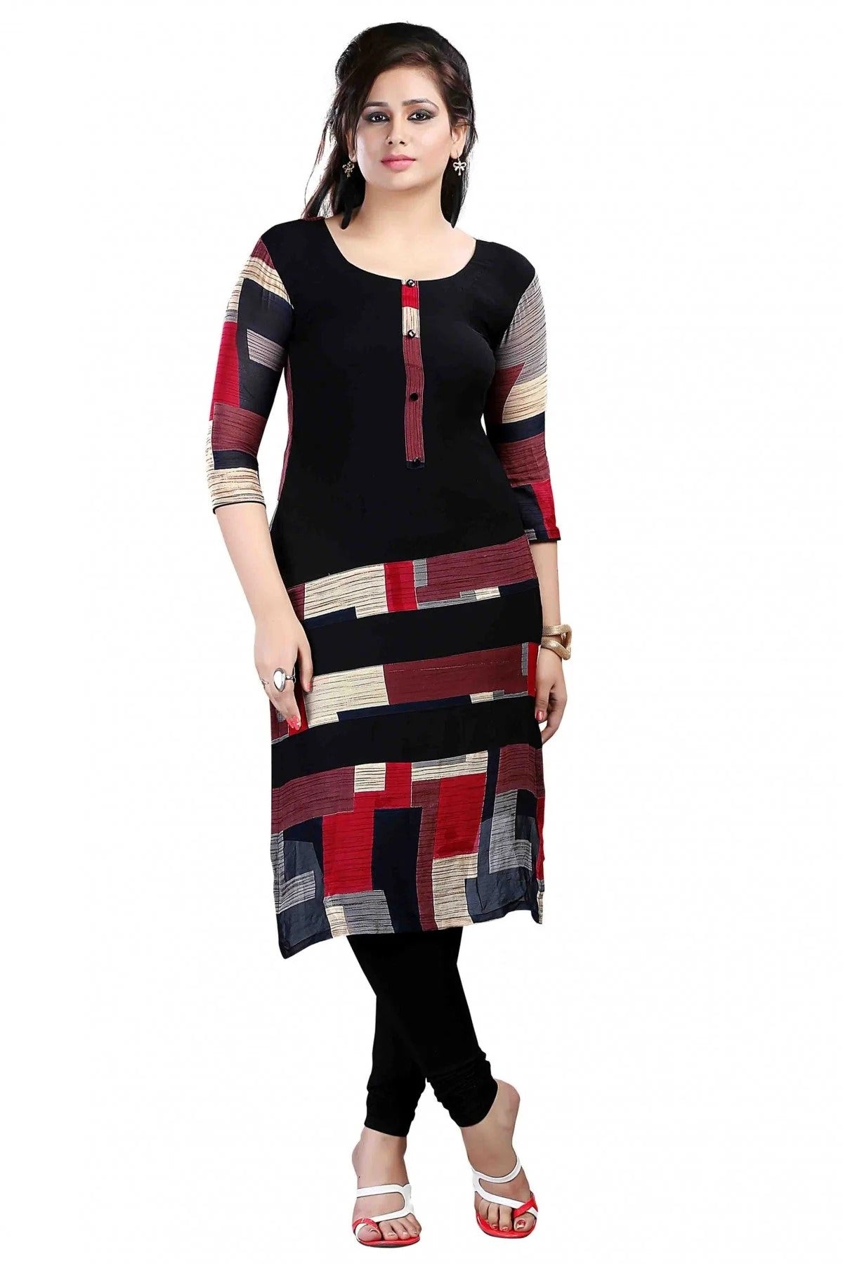 Black and Red Colour Plus Size Crepe Straight Kurti KR1060193