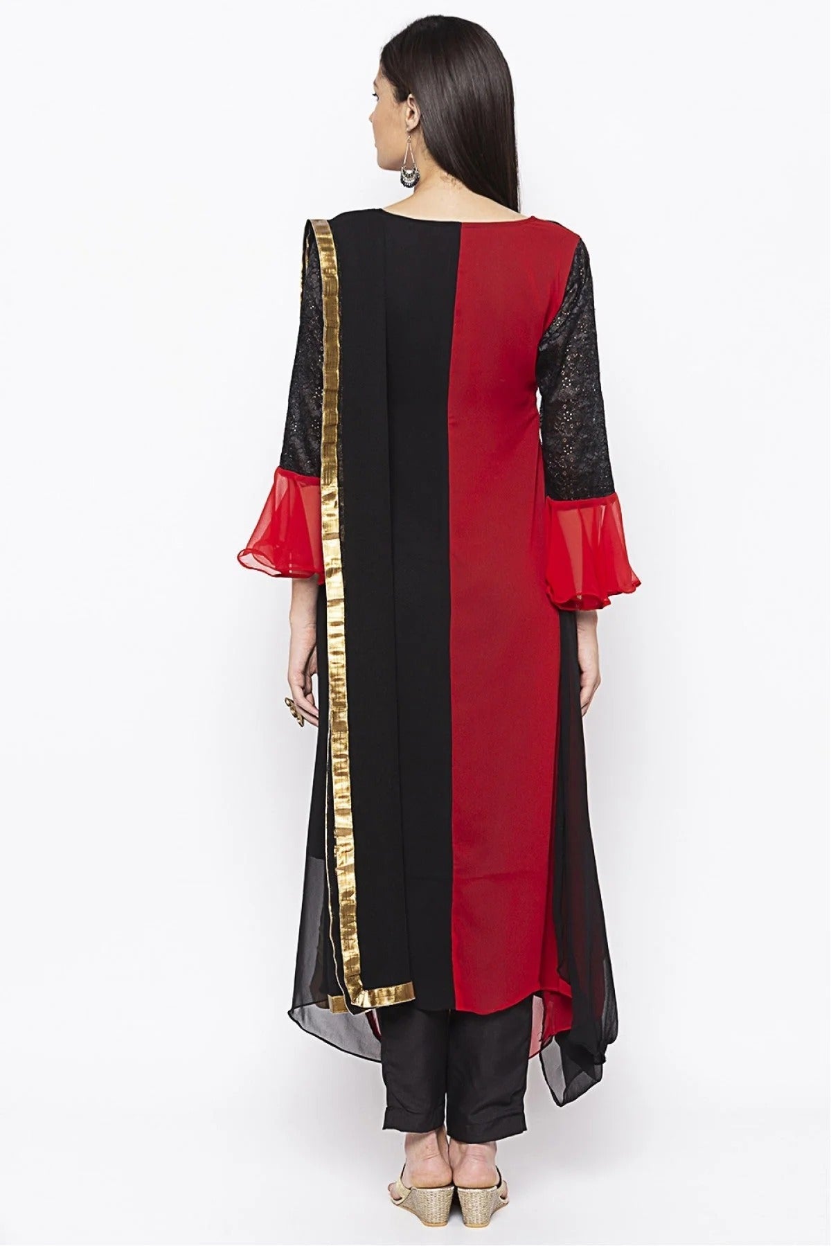 Black and Red Colour Plus Size Georgette Embroidery Pant Style Suit BW1070311 A