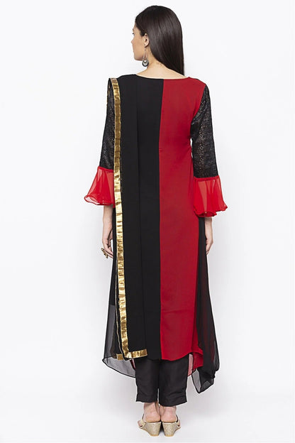 Black and Red Colour Plus Size Georgette Embroidery Pant Style Suit BW1070311 A