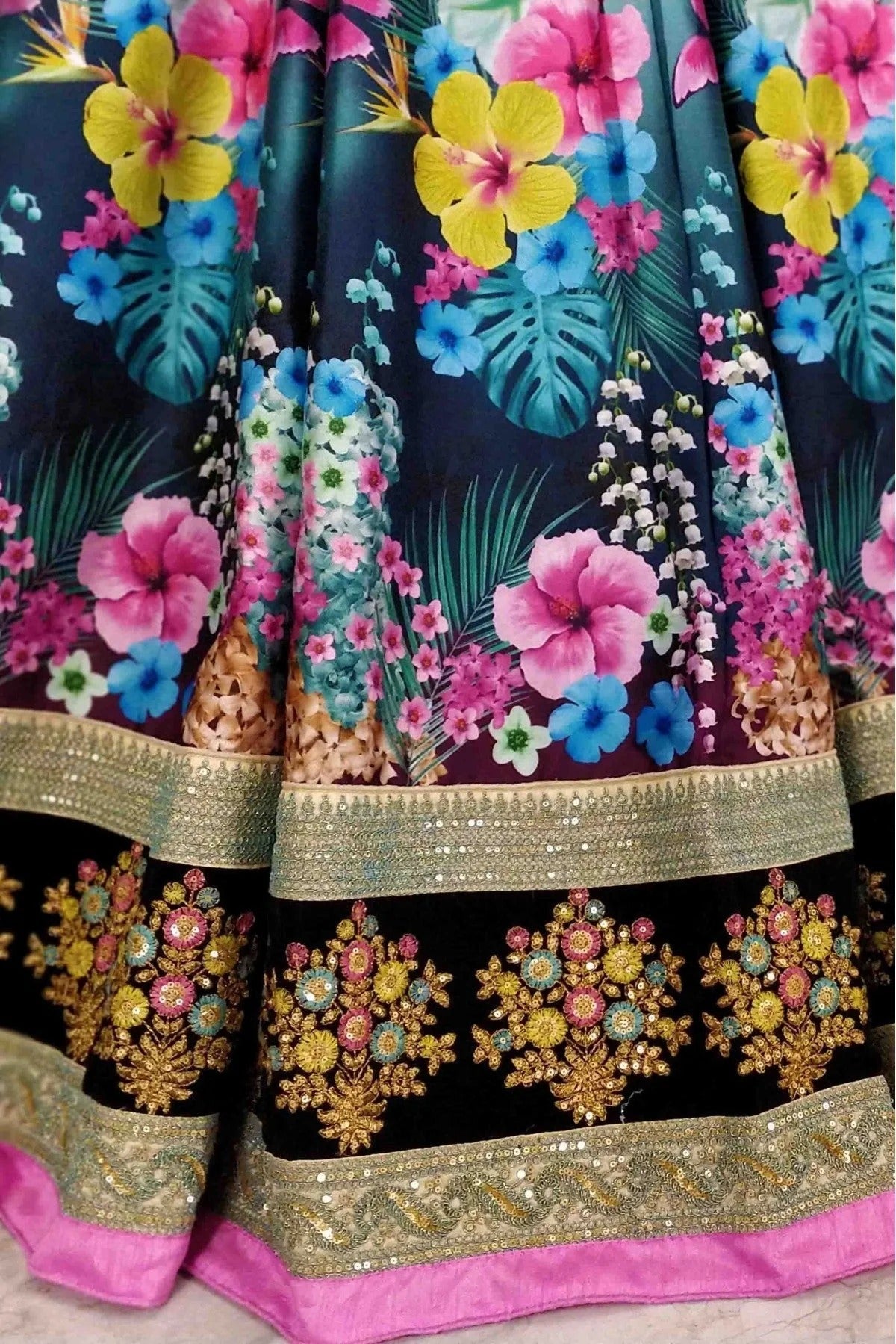 Black and Sky Blue Colour Art Silk Lehenga Choli LC1010005 B