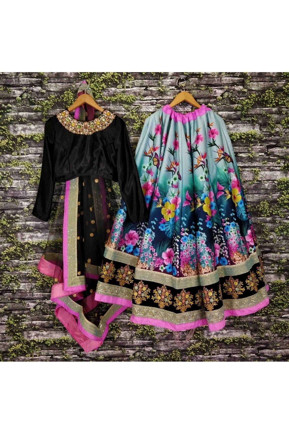 Black and Sky Blue Colour Art Silk Lehenga Choli LC1010005 D