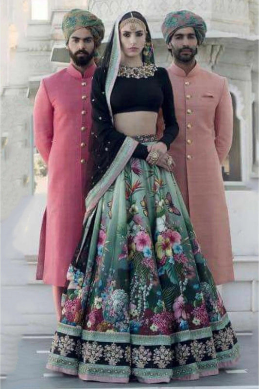 Black and Sky Blue Colour Art Silk Lehenga Choli LC1010005